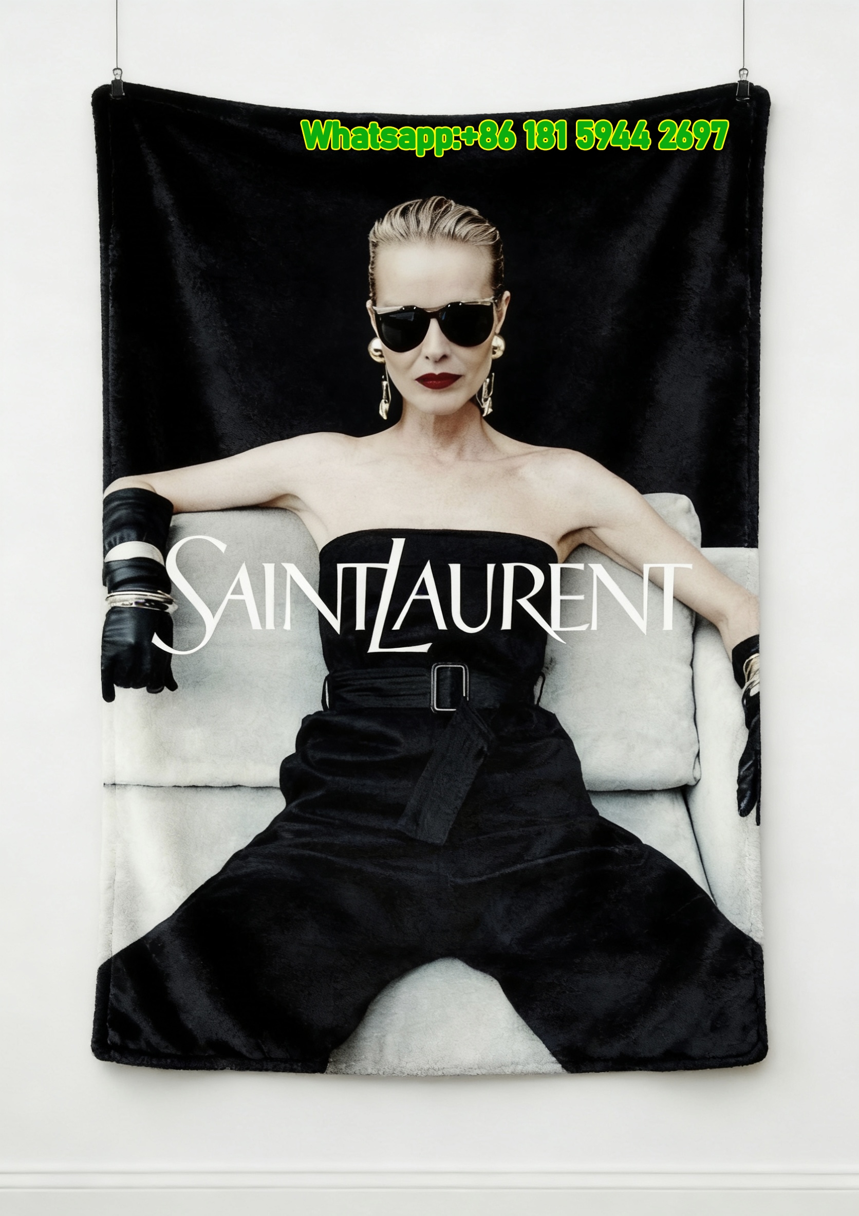 Yves Saint Laurent YSL Black White Fashion Woman Sunglasses Print Flannel Throw Blanket IMG_3294